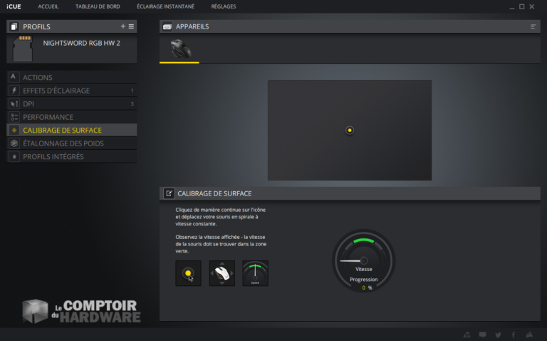 Corsair NIGHTSWORD RGB : étalonnage des surfaces