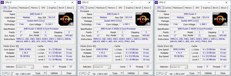 Fréquences Ryzen 5 3600X