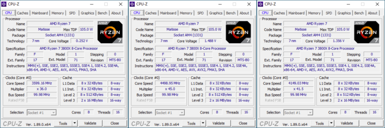 Fréquences Ryzen 7 3800X