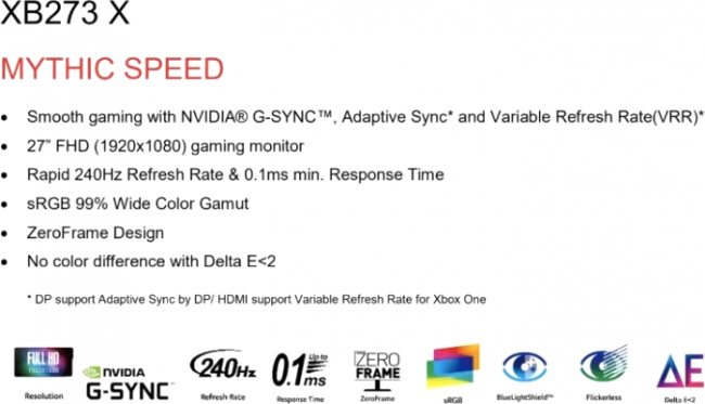 acer xb273x specification