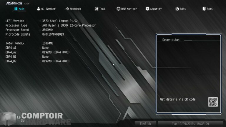 asrock x570 steel legend - accueil du bios