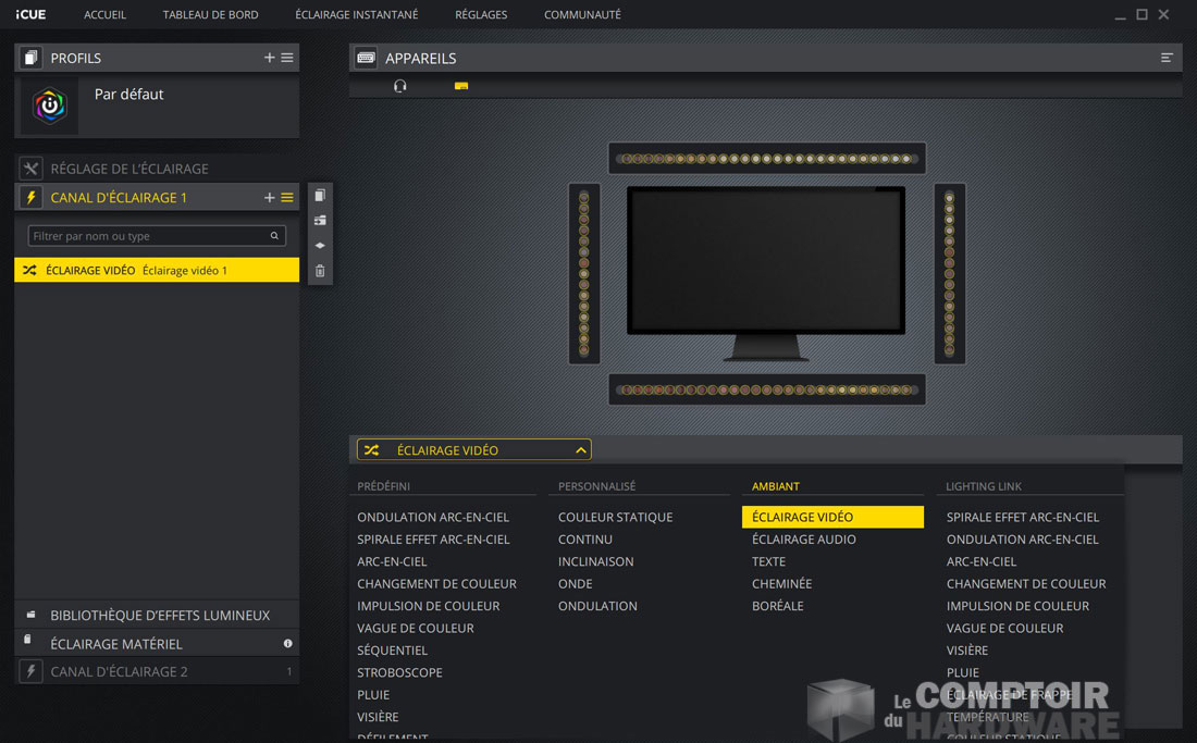 Les effets disponibles