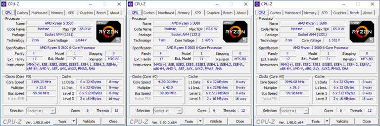 Fréquences Ryzen 5 3600