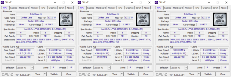 Les fréquences du Core i9-9900KS