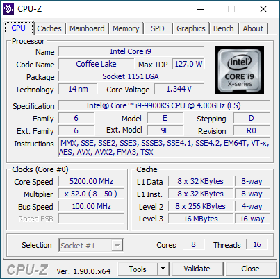 cpuz i9 9900ks oc