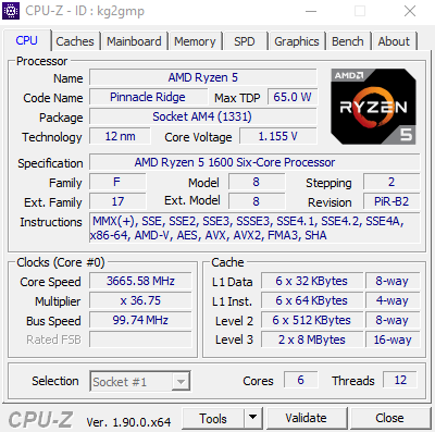 amd ryzen r5 1600 12 nm pinnacle ridge cpuz
