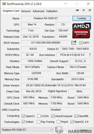 asus dual rx 5500 xt evo gpuz