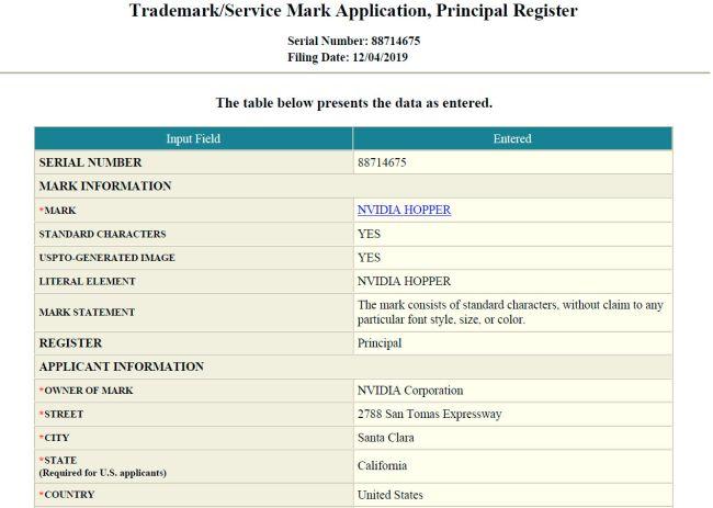 trademark nvidia hopper