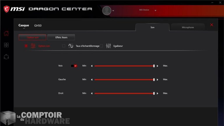 msi immerse gh50 - dragon center : volume haut-parleur