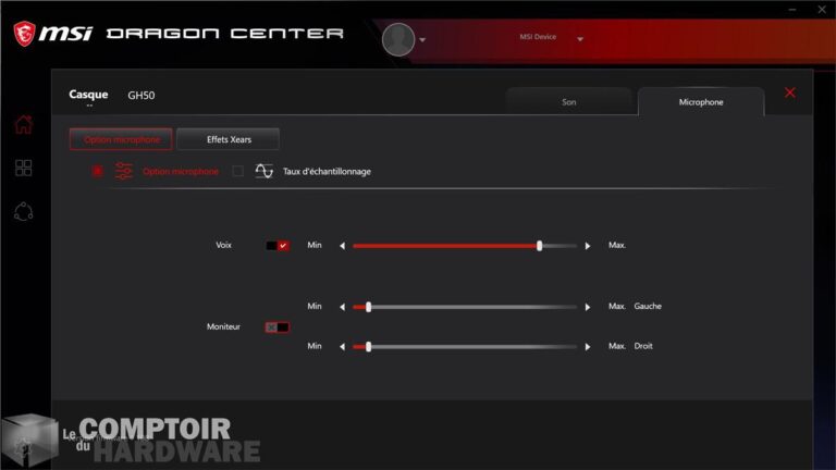 msi immerse gh50 - dragon center : volume micro