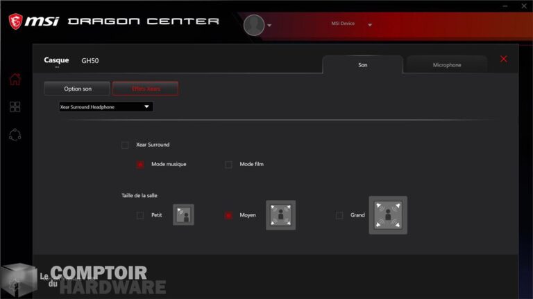 msi immerse gh50 - dragon center : son surround 7.1