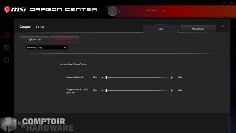msi immerse gh50 - dragon center : gestion des voix