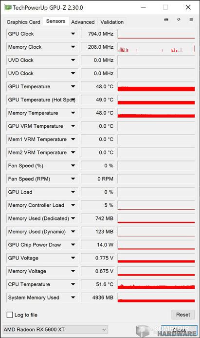 asrock rx 5600 xt phantom gaming d3 - sonde gpu-z au repos