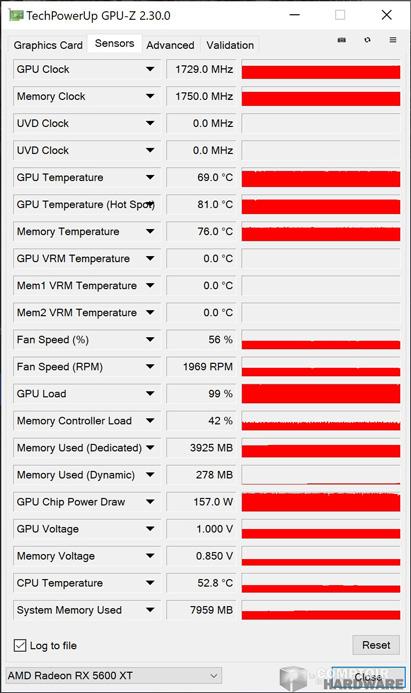 asrock rx 5600 xt phantom gaming d3 - sonde gpu-z en charge