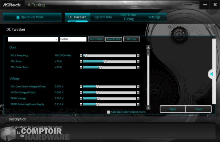 asrock z490 taichi - applications : oc tweaker