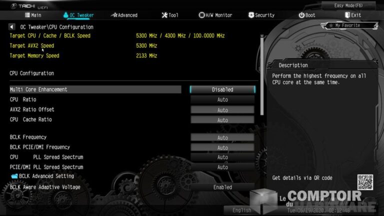 asrock z490 taichi - interface du bios en mode advanced