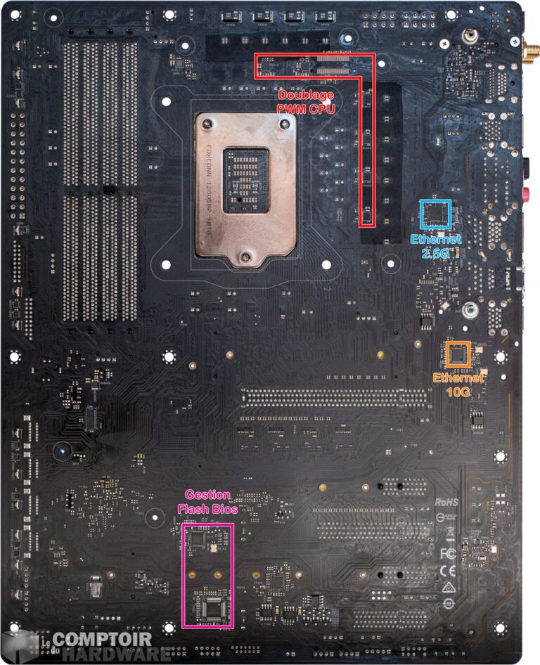 asrock z490 taichi - vue détaillée du PCB : face arrière