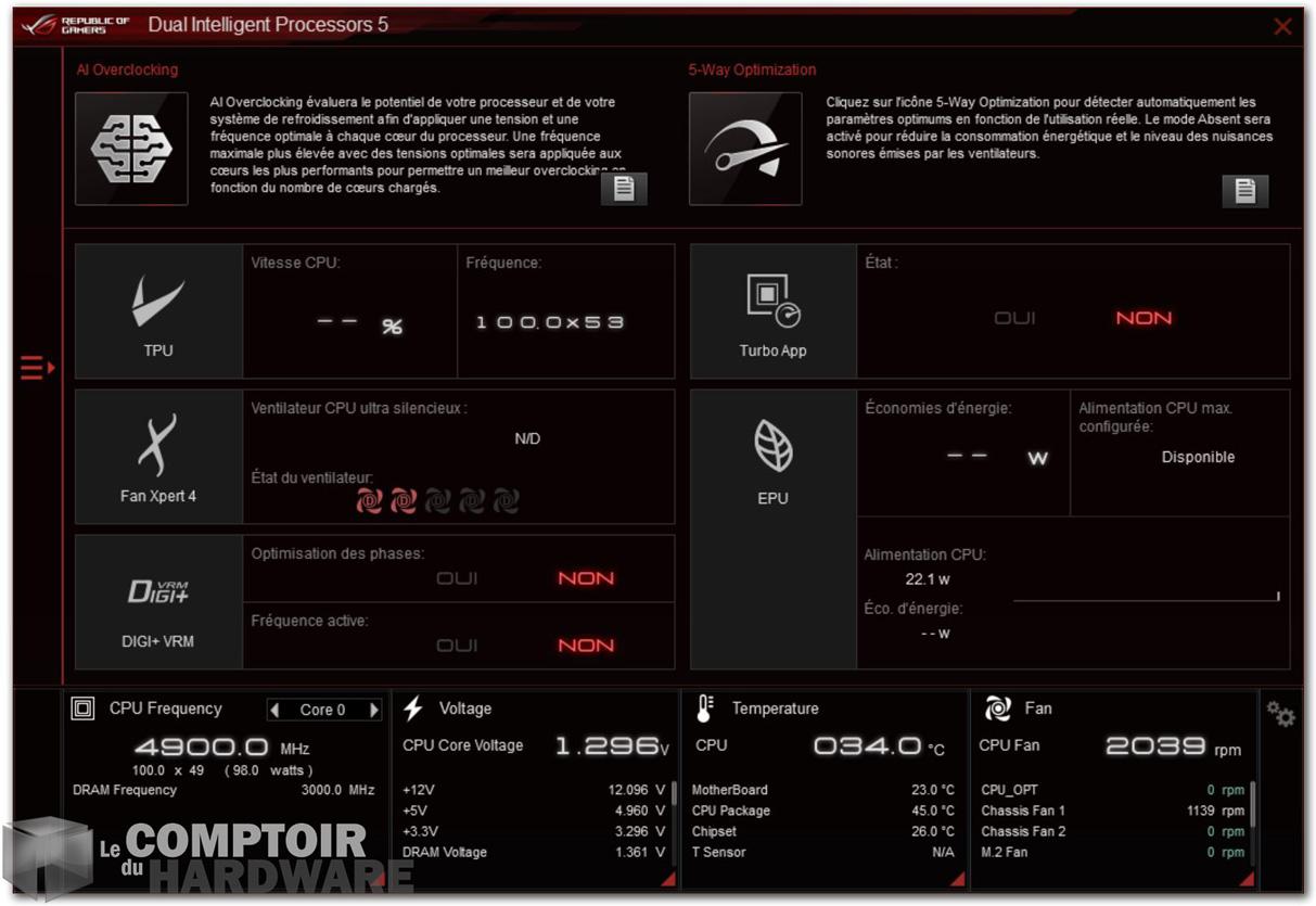 asus rog strix z490 a - ai tweaker : menu principal
