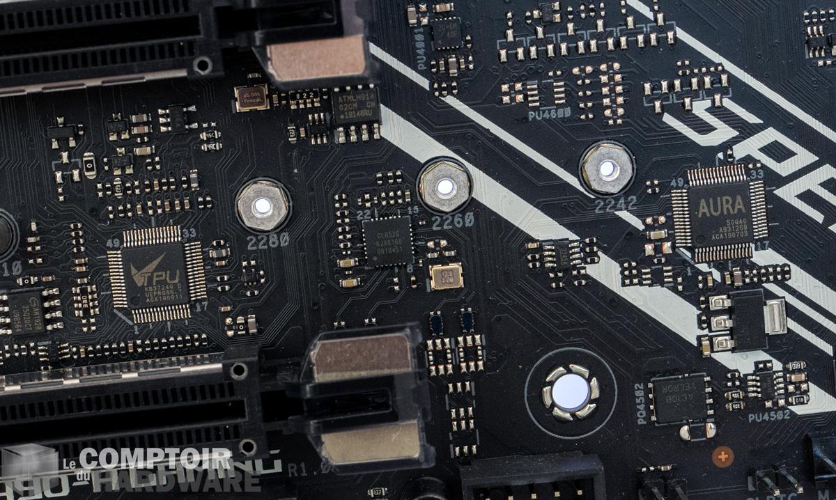 asus rog strix z490 a - zoom sur les puces propres à ASUS