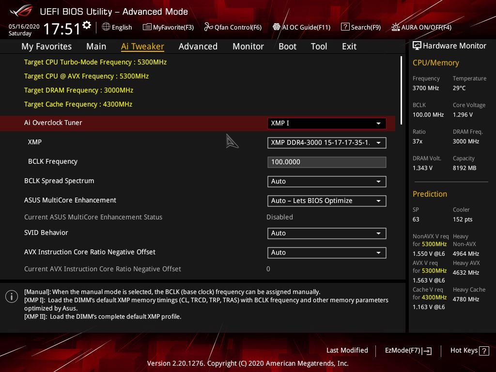 asus rog strix z490 a - interface du bios en mode advanced