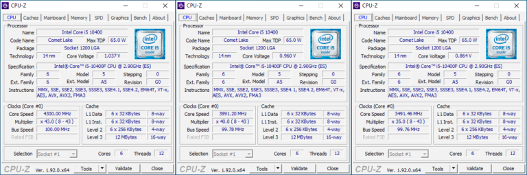 Fréquences Core i5-10400F