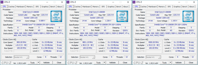 Fréquences Core i5-10600K