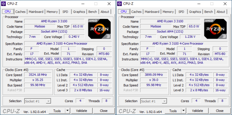 Fréquences Ryzen 3 3100