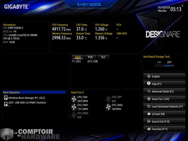 gigabyte z490 vision g - bios en mode ez