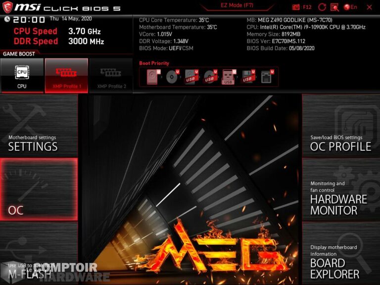 msi meg z490 godlike - bios en mode advanced