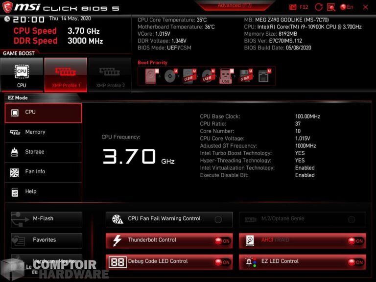 msi meg z490 godlike - bios en mode ez