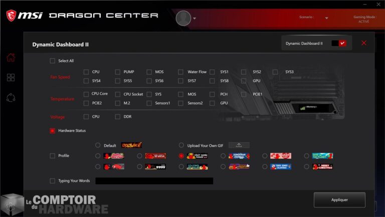 msi meg z490 godlike - dragon center : gestion de l'écran oled