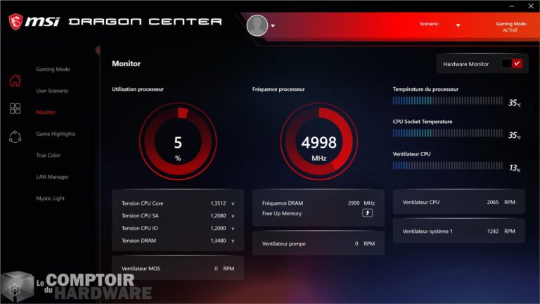 msi meg z490 godlike - dragon center : monitoring