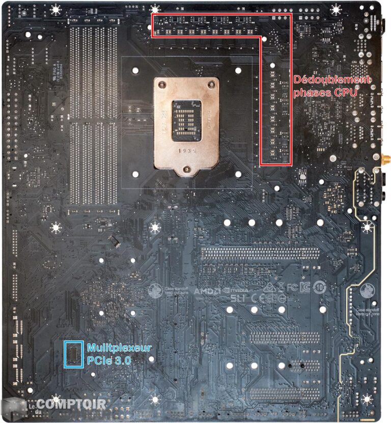 msi meg z490 godlike - vue de dos et détaillée du pcb