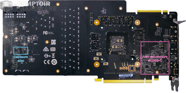 msi rtx 2080 super gaming x trio - vue arrière du PCB