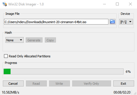 win32 diskimage graving mint20