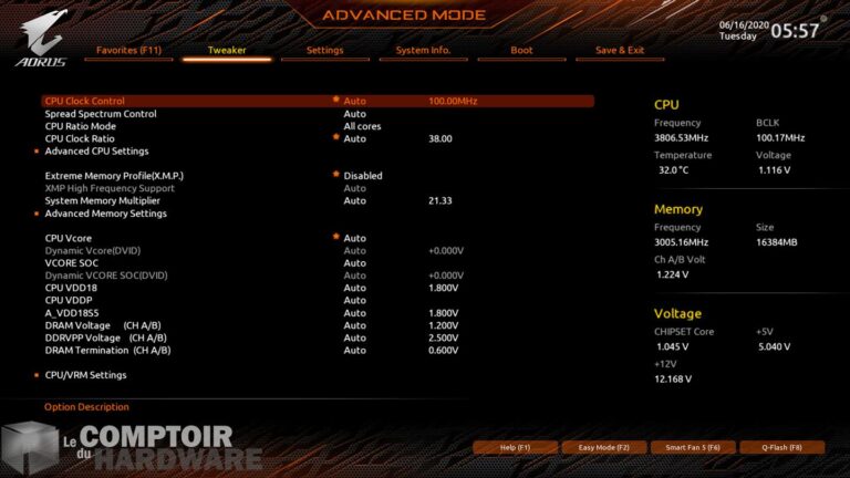 gigabyte aorus b550 pro - bios en version avancée