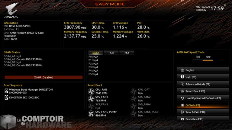 gigabyte aorus b550 pro - bios en version facile
