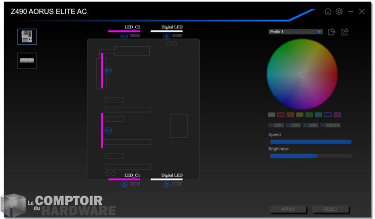 gigabyte z490 aorus elite ac - application : gestion du rgb