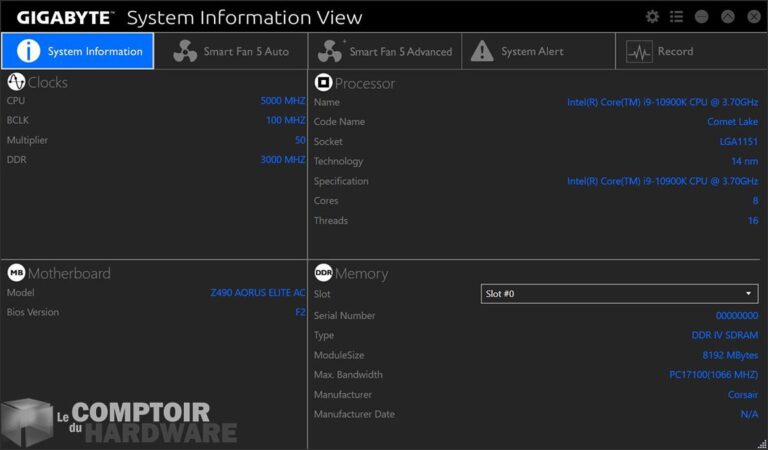 gigabyte z490 aorus elite ac - application : monitoring
