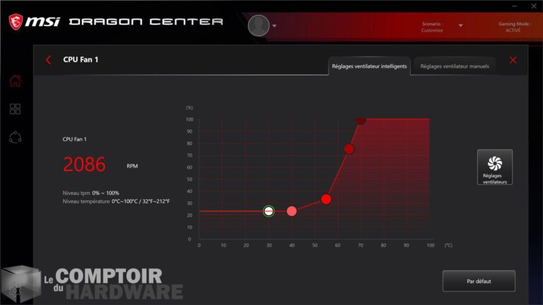 msi mag b550 tomahawk - dragon center : gestion des ventilateurs