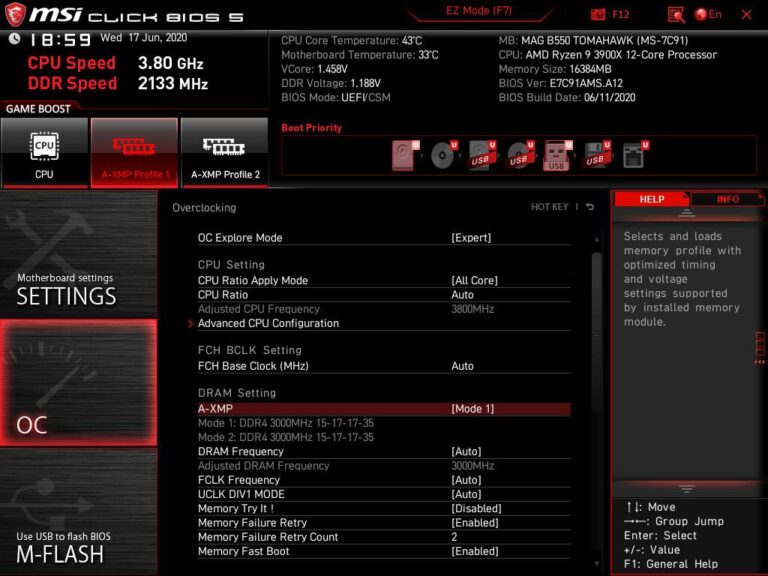 msi mag b550 tomahawk - aperçu du bios : advanced