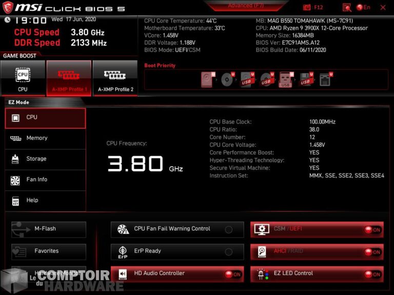 msi mag b550 tomahawk - aperçu du bios : ez-mode