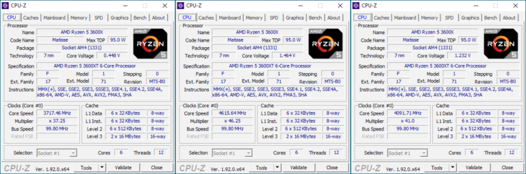 Fréquences du Ryzen 5 3600XT