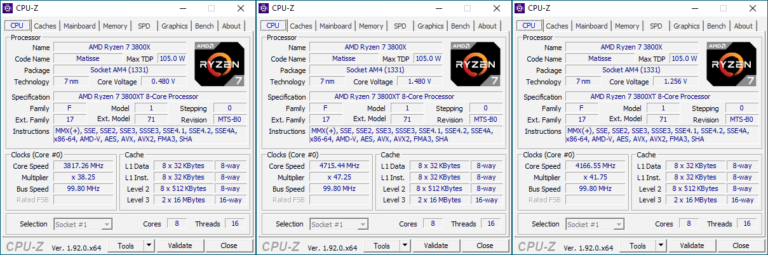 Fréquences du Ryzen 7 3800XT
