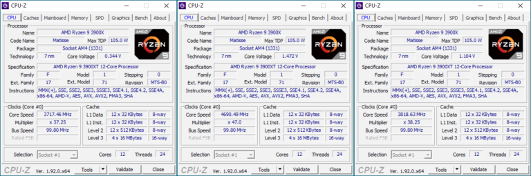 Fréquences du Ryzen 9 3900XT