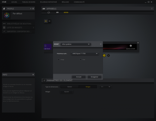 Les Widgets, ici permettant de monitorer processeur, carte graphique et carte mère