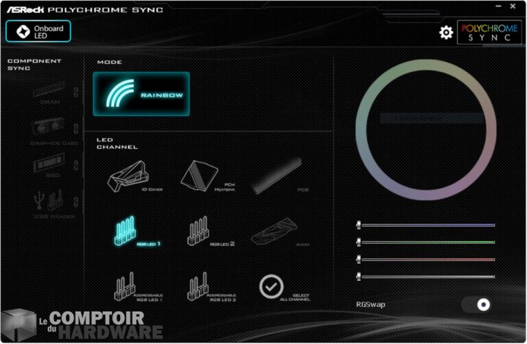 asrock b550 steel legend - applications : gestion du rgb