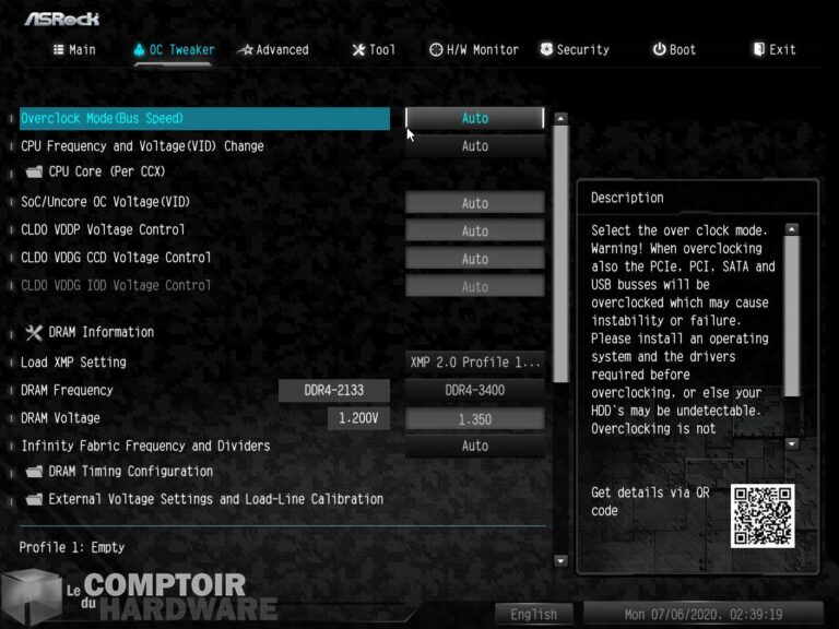asrock b550 steel legend - gestion de l'oc dans le bios