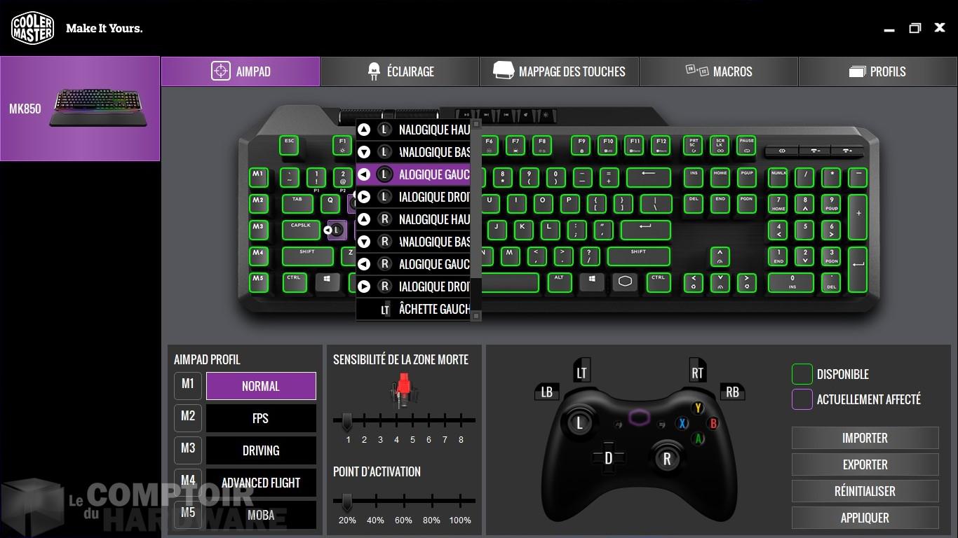 Cooler Master MK850 : le logiciel
