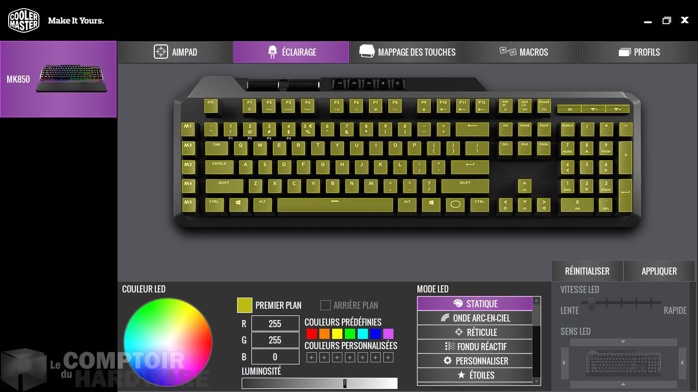 Cooler Master MK850 : le logiciel